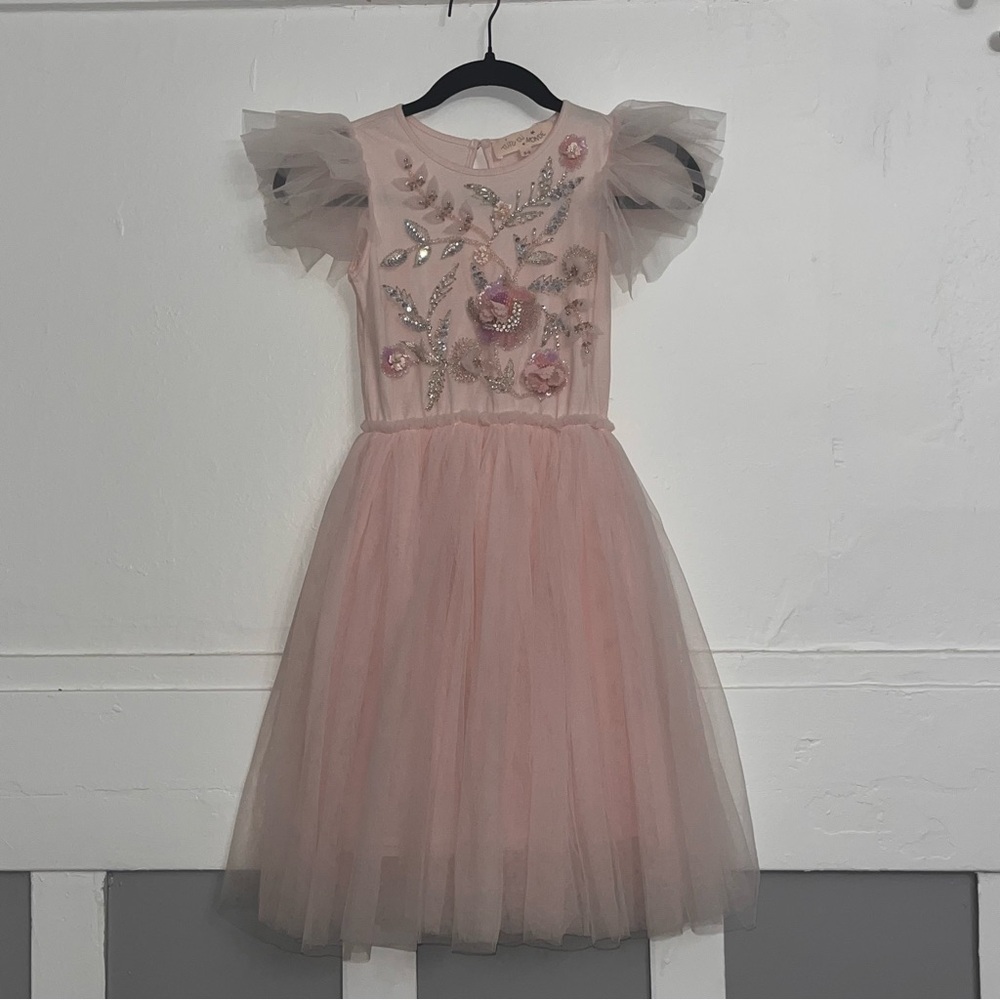 EUC Tutu Du Monde Blush Dress with Beaded & Sequin Details